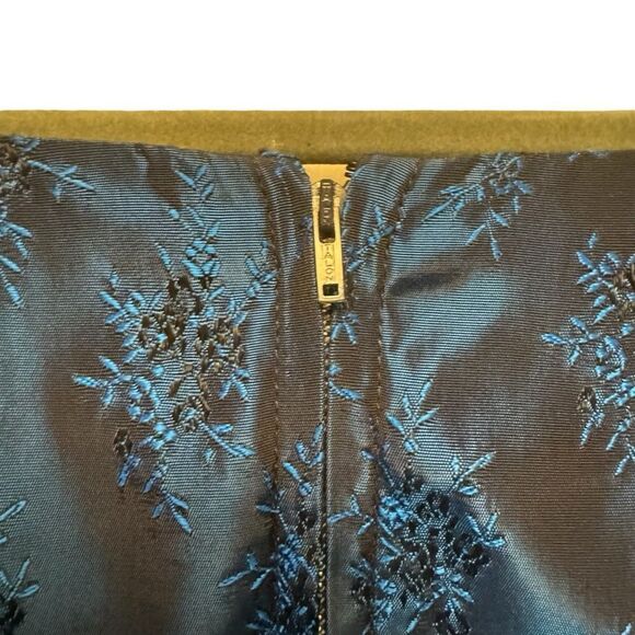 Vintage Handmade 60’s MCM Navy Blue Floral Taffeta Jacquard Cocktail Dress - Picture 4 of 4